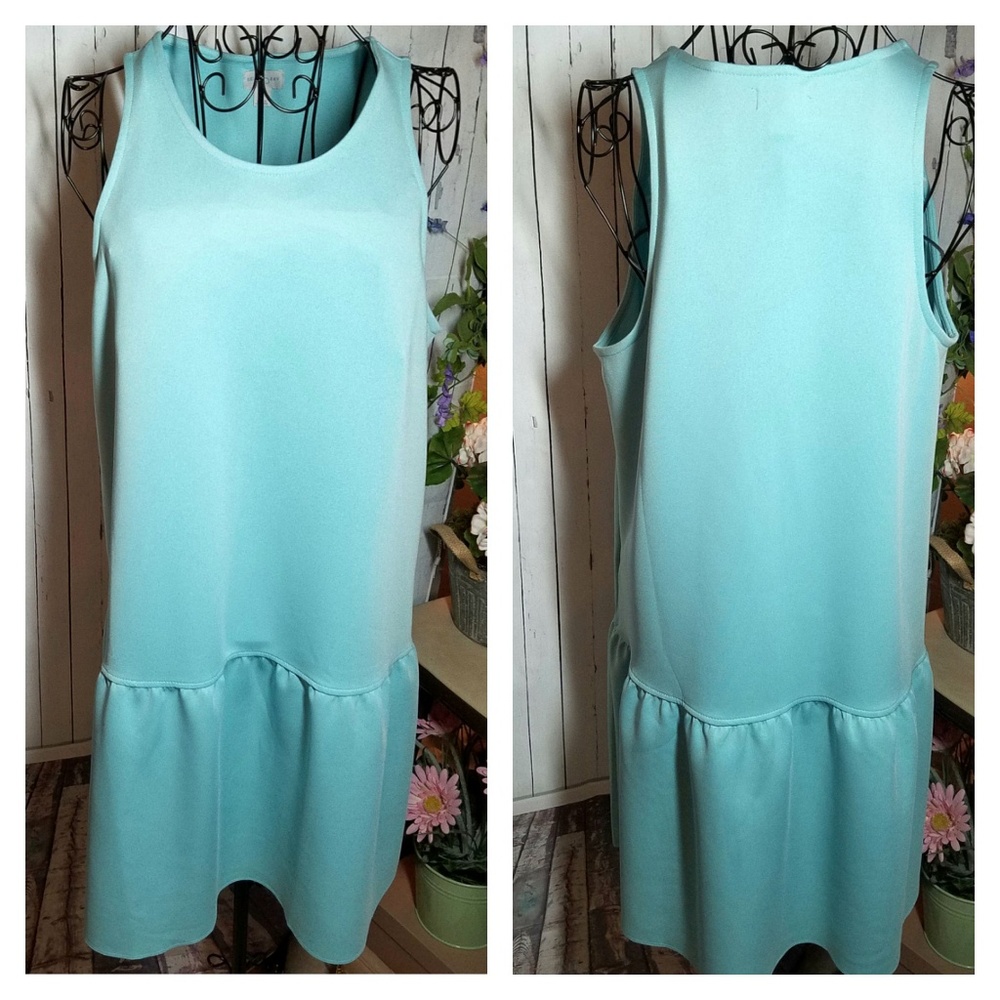 New Belle & Sky Aqua Scuba Drop Waist Dress L